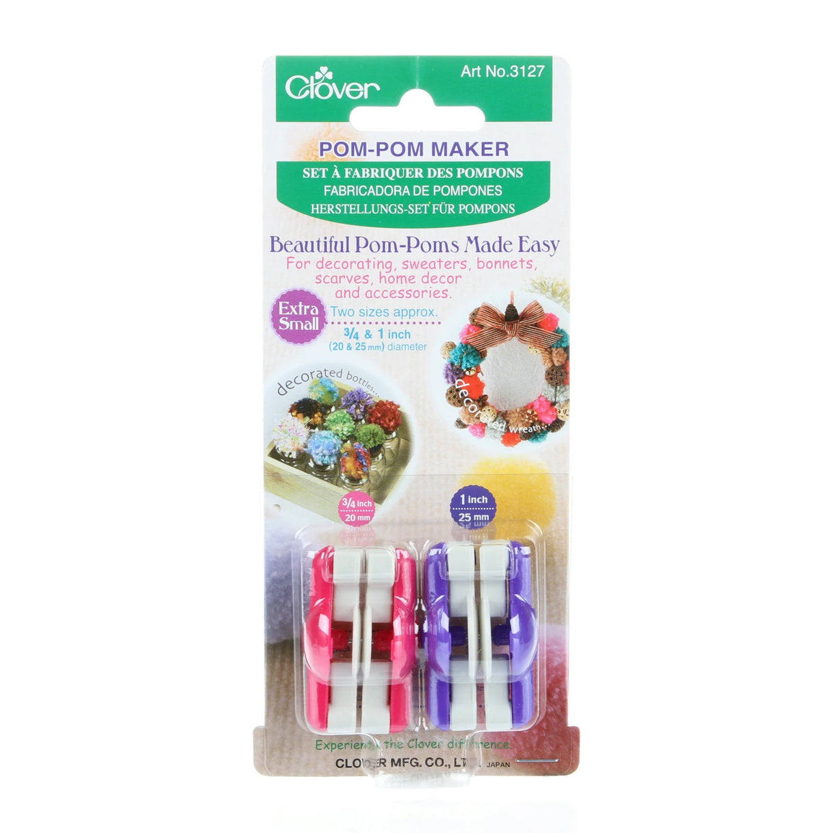 Clover Extra Small Pom Pom Maker From Clover Needlecraft sku-3127CV Size: 3/4in & 1/2in