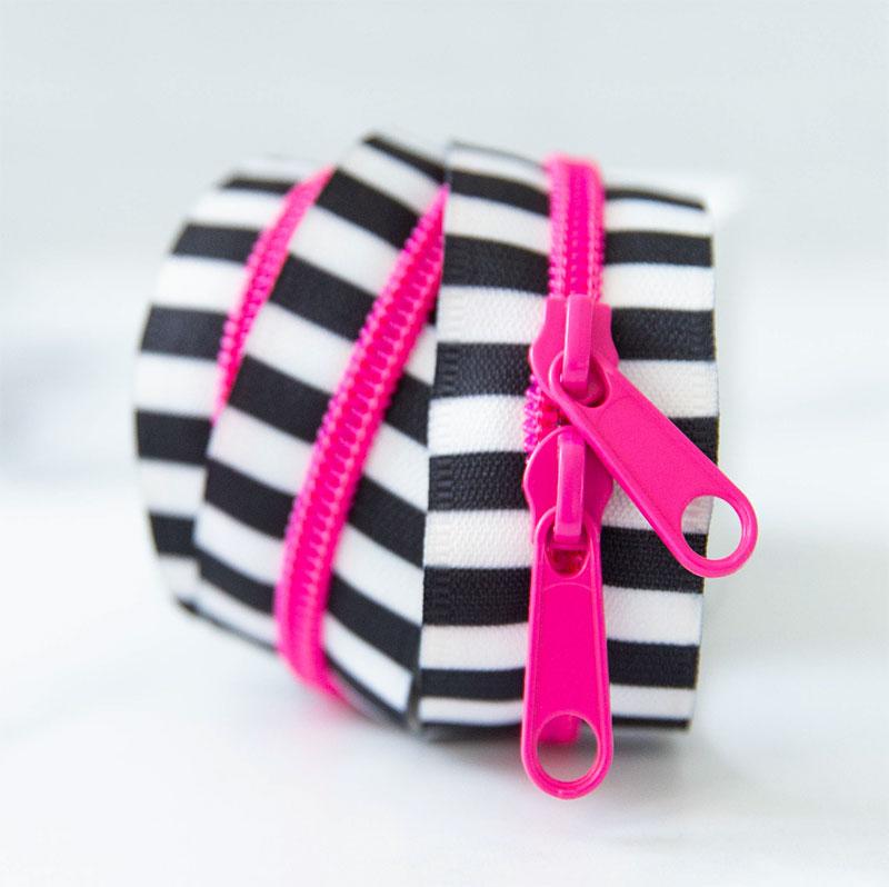 30" Zipper Black and White stripe includes 2 zipper pulls - SSCZ by Stitch Supply Co.