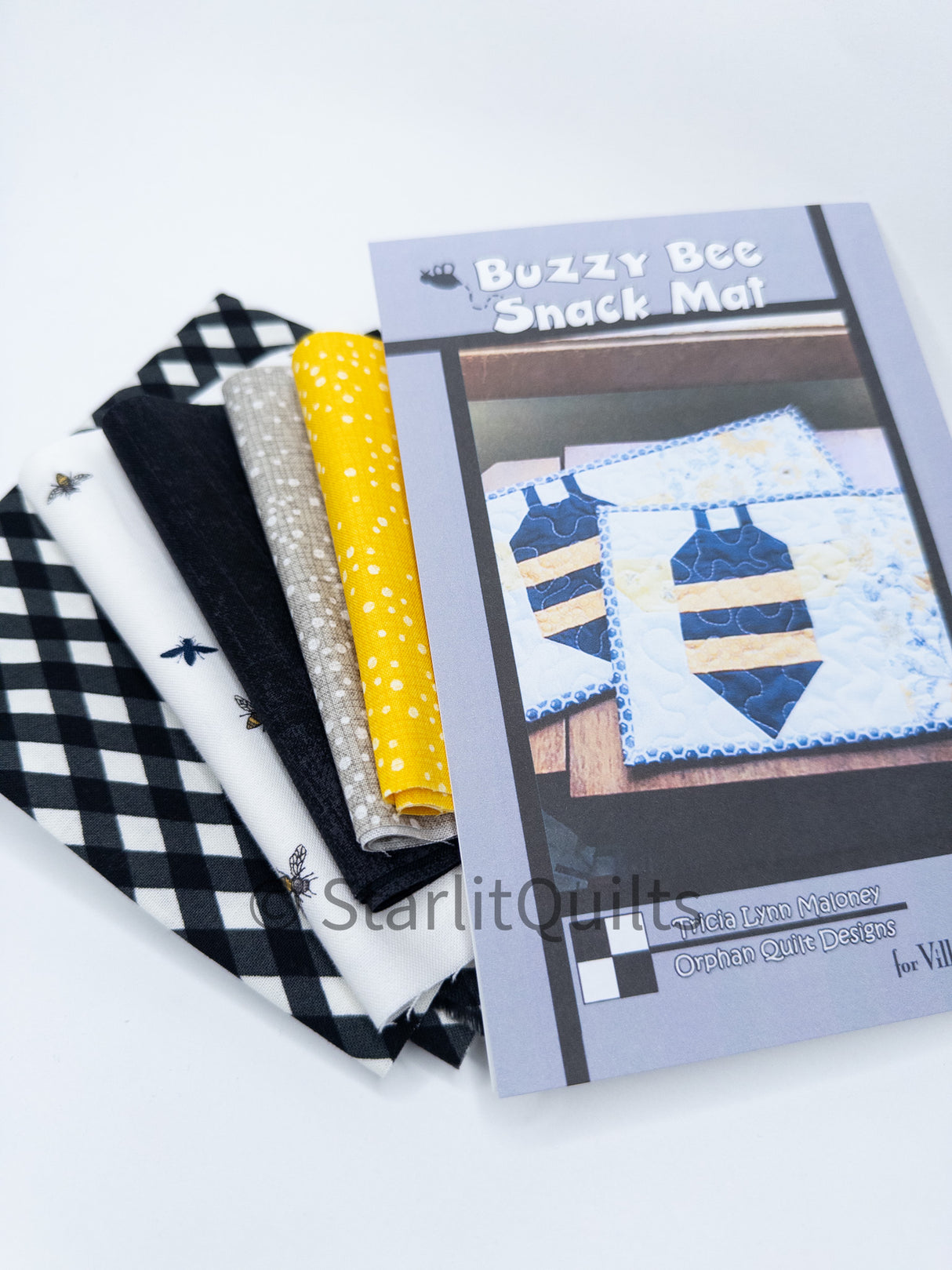 Buzzy Bee Snack Mat Kit 8" x 14" Makes 2 Mats, includes fabric for the top, pattern, binding and backing