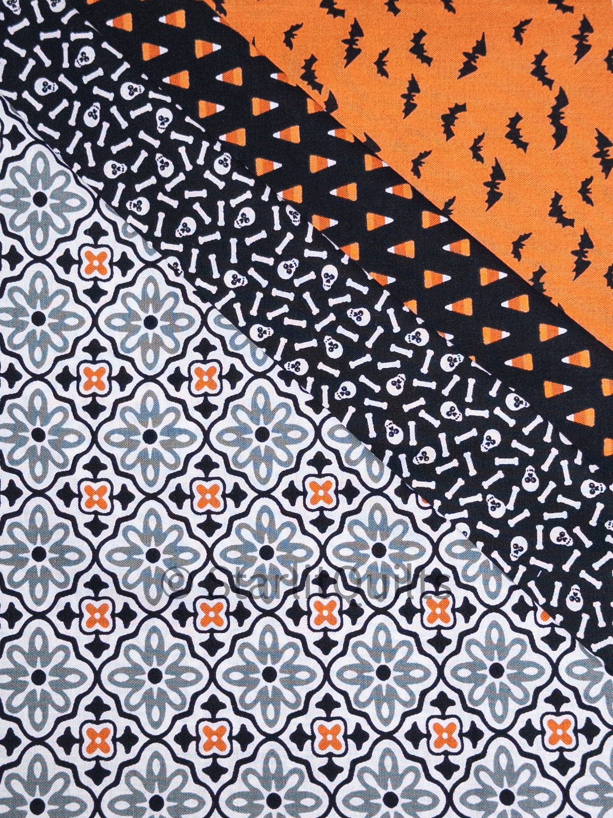 Halloween Theme Orange and Black Colored Fat Quarter Bundle includes 4 Fat Quarters