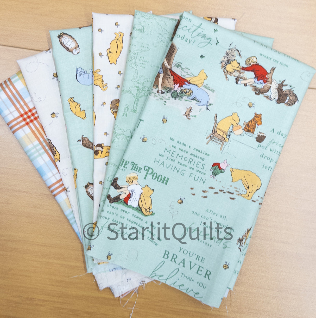 Winnie the Pooh Green Colorway Bundle includes 6 Fat Quarters