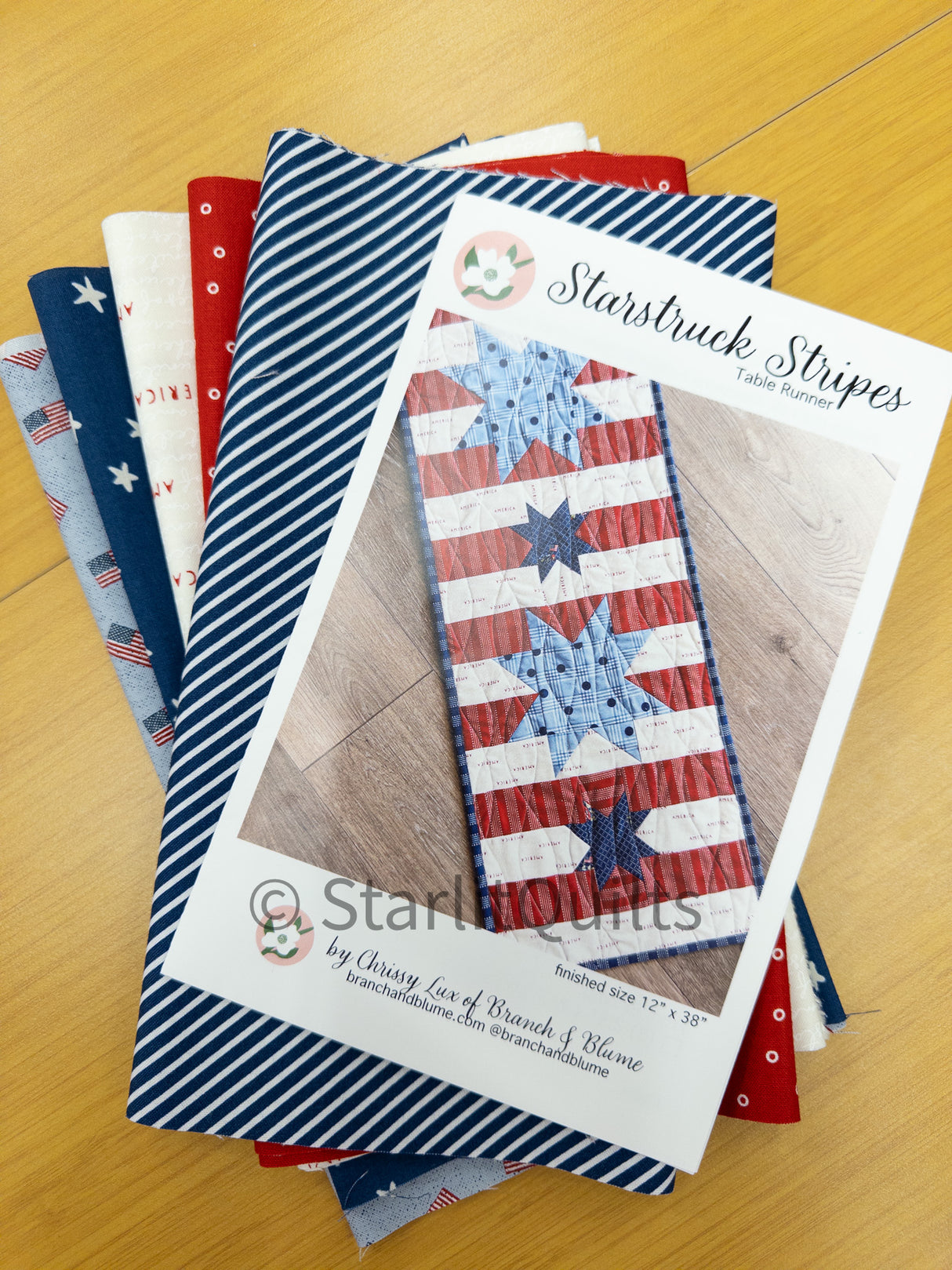 Starstruck Stripes Table Runner Kit Includes Pattern, fabric to complete the top and backing - 12" x 38" BNB2314 by - Branch and Blume