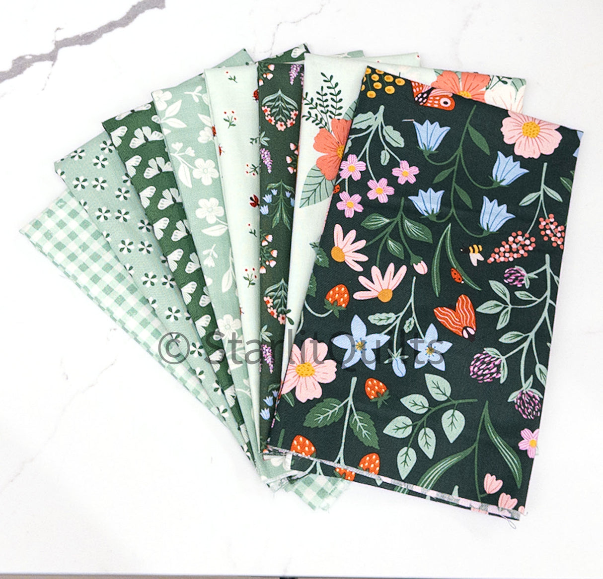 Meadow Moments Green Colorway bundle includes 8 Fat Quarters