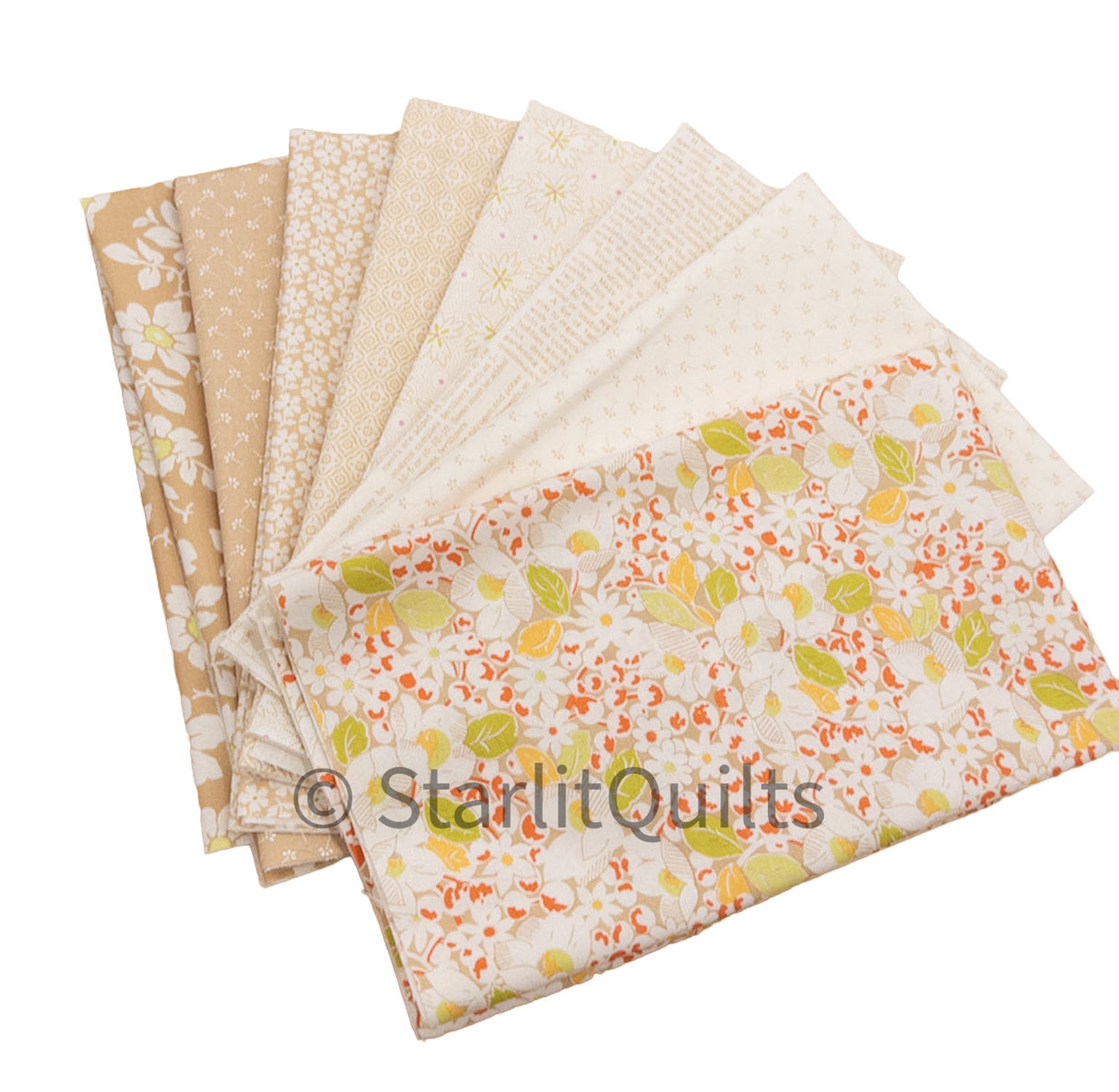 Summers End Neutral Colorway bundle 8 Fat Quarters Cut by Starlit Quilts