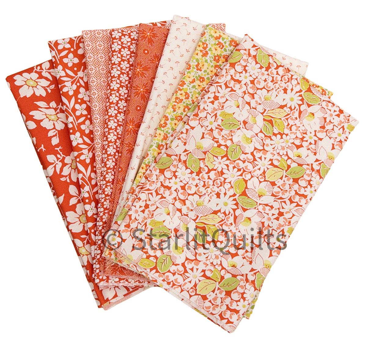 Summers End Red Colorway bundle 8 Fat Quarters Cut by Starlit Quilts