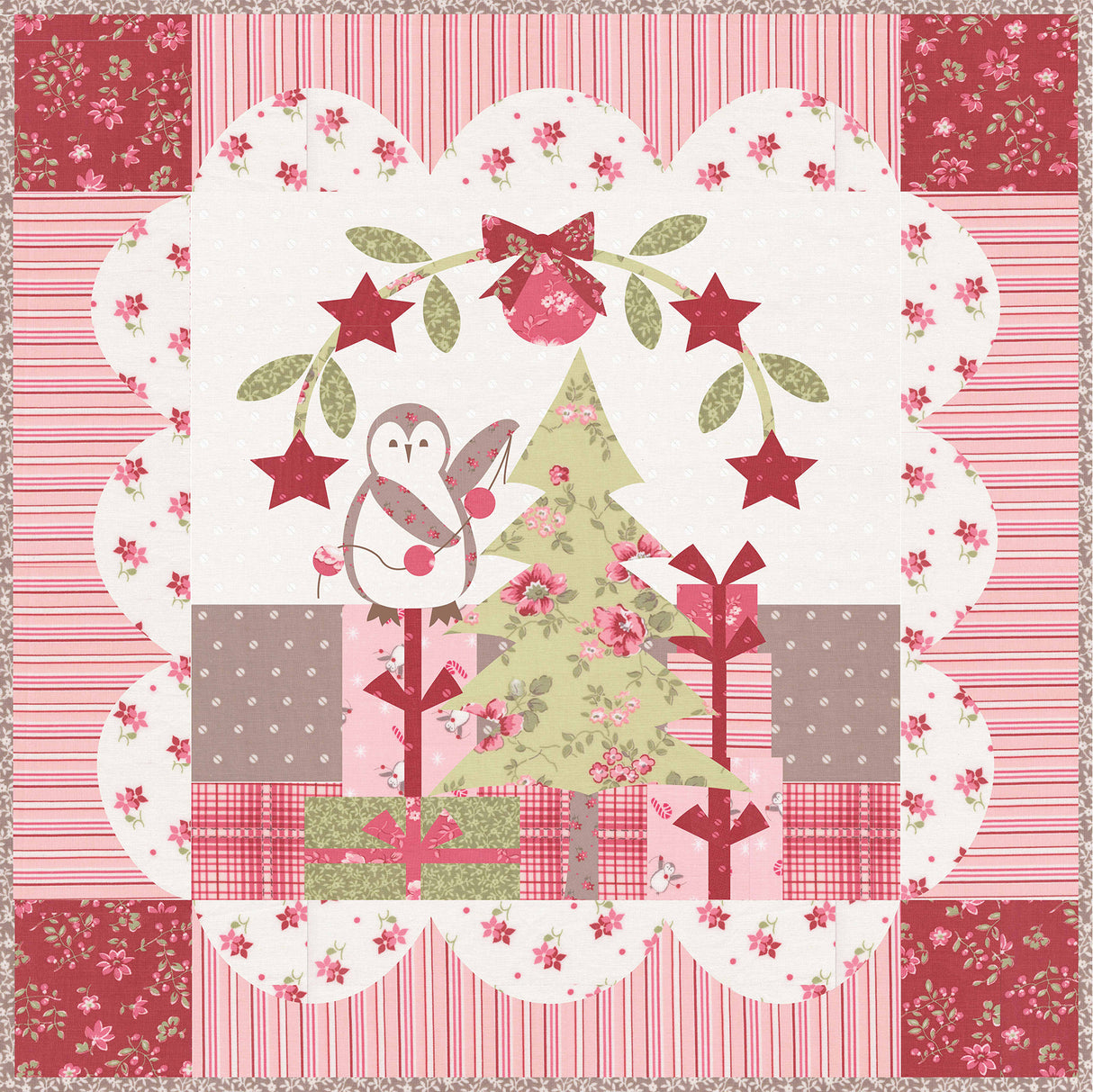 Christmas Eve Pillow Applique Kit includes the fabric for the Top, backing and Pattern by Bunny Hill Designs for Moda Fabrics featuring the A Very Sweet Christmas Collection By Bunny Hill Final Size 18" x 18" new