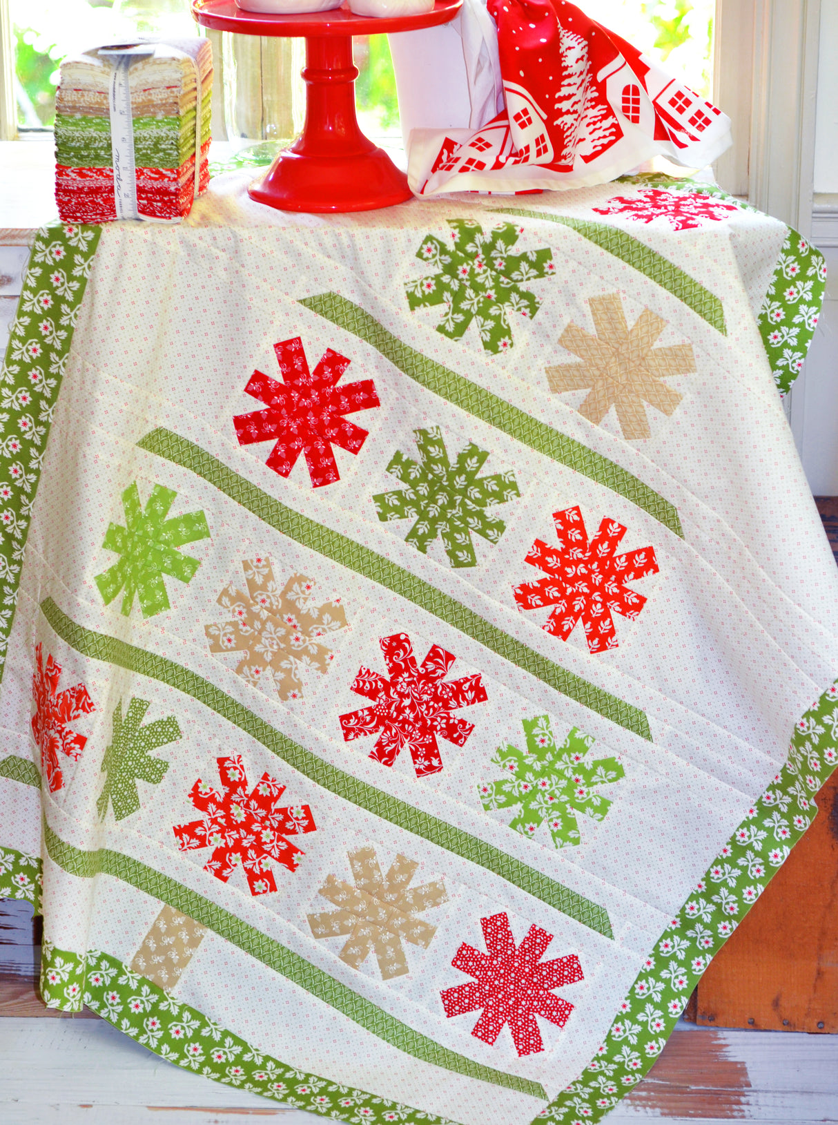 Starry Pines Quilt Kit, quilt size 37.5 x 46.5 Featuring Buon Natale by Fig Tree and Co includes fabric for the top, binding and Pattern
