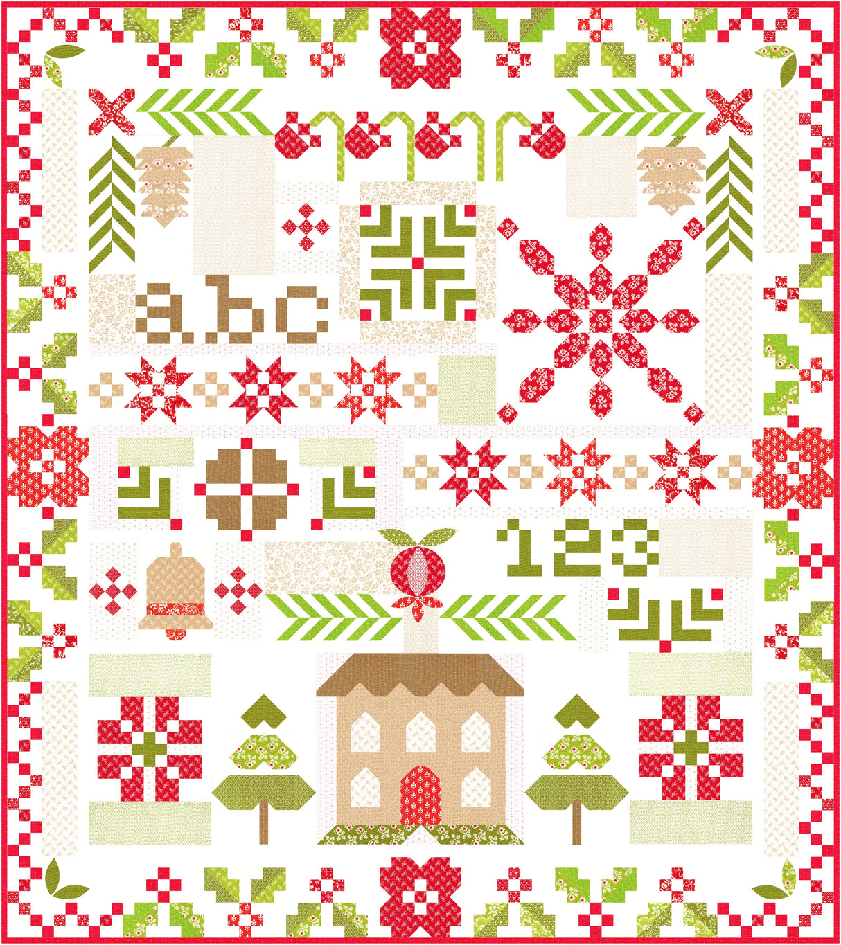 Twas the Night Before Christmas BOM Sampler Quilt Kit by Fig Tree Quilts, quilt size 71 x 80 includes fabric for the top, binding and pattern
