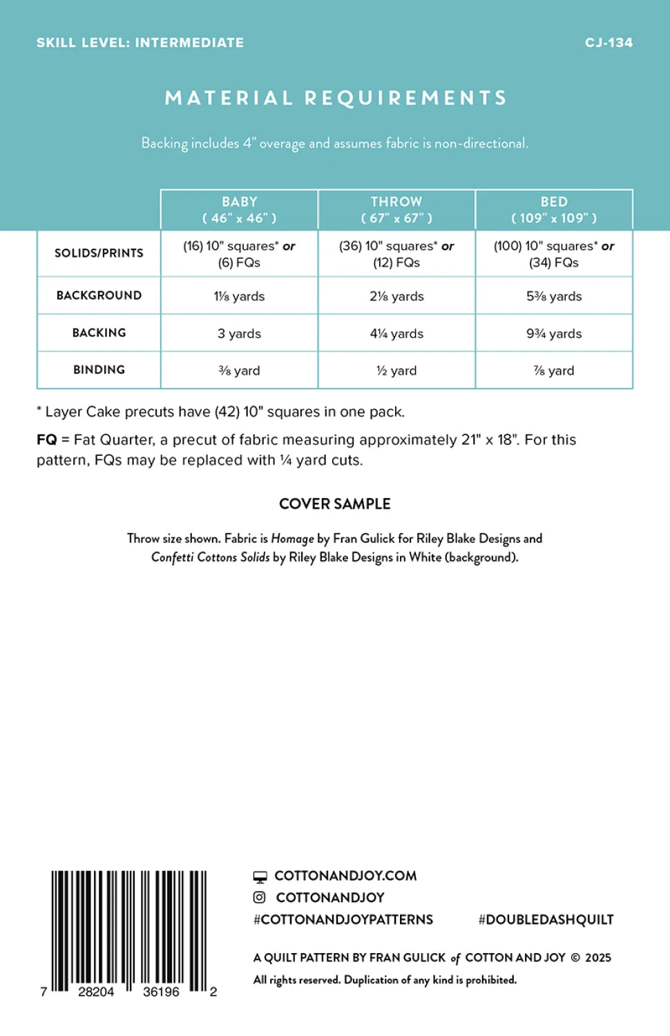 Double Dash Pattern Printed Pattern Only CJ134 by Fran of Cotton + Joy 3 sizes