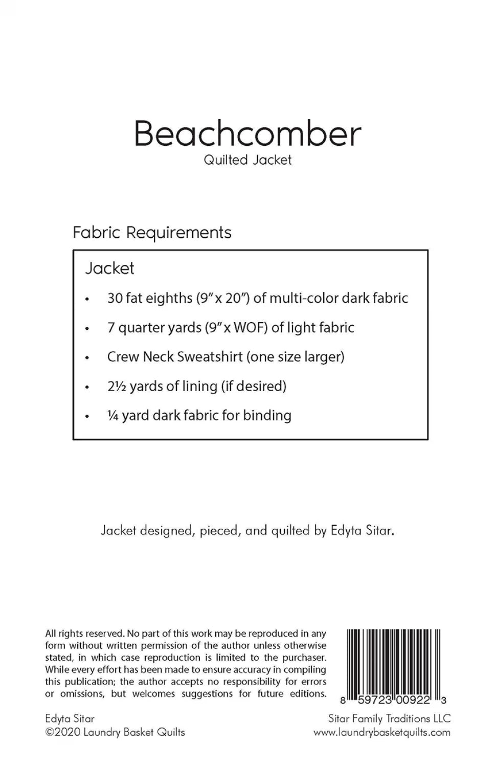 Beachcomber Jacket Pattern LBQ-0922-P by From Laundry Basket Quilts, by Edyta Sitar