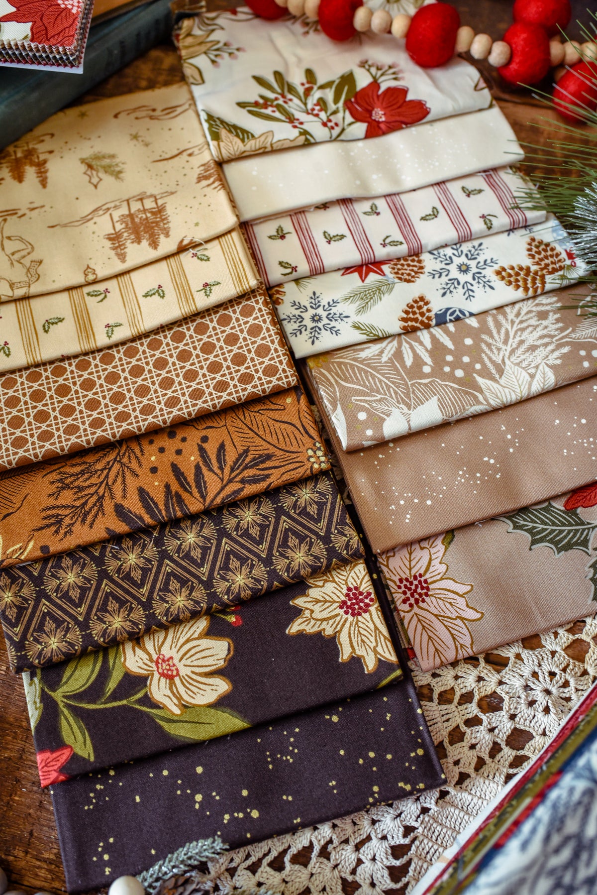 Yuletide Treats Quilt Kit features Old World Yuletide by Fancy That Design House Fabrics for the quilt top, backing and Pattern 52 x 61