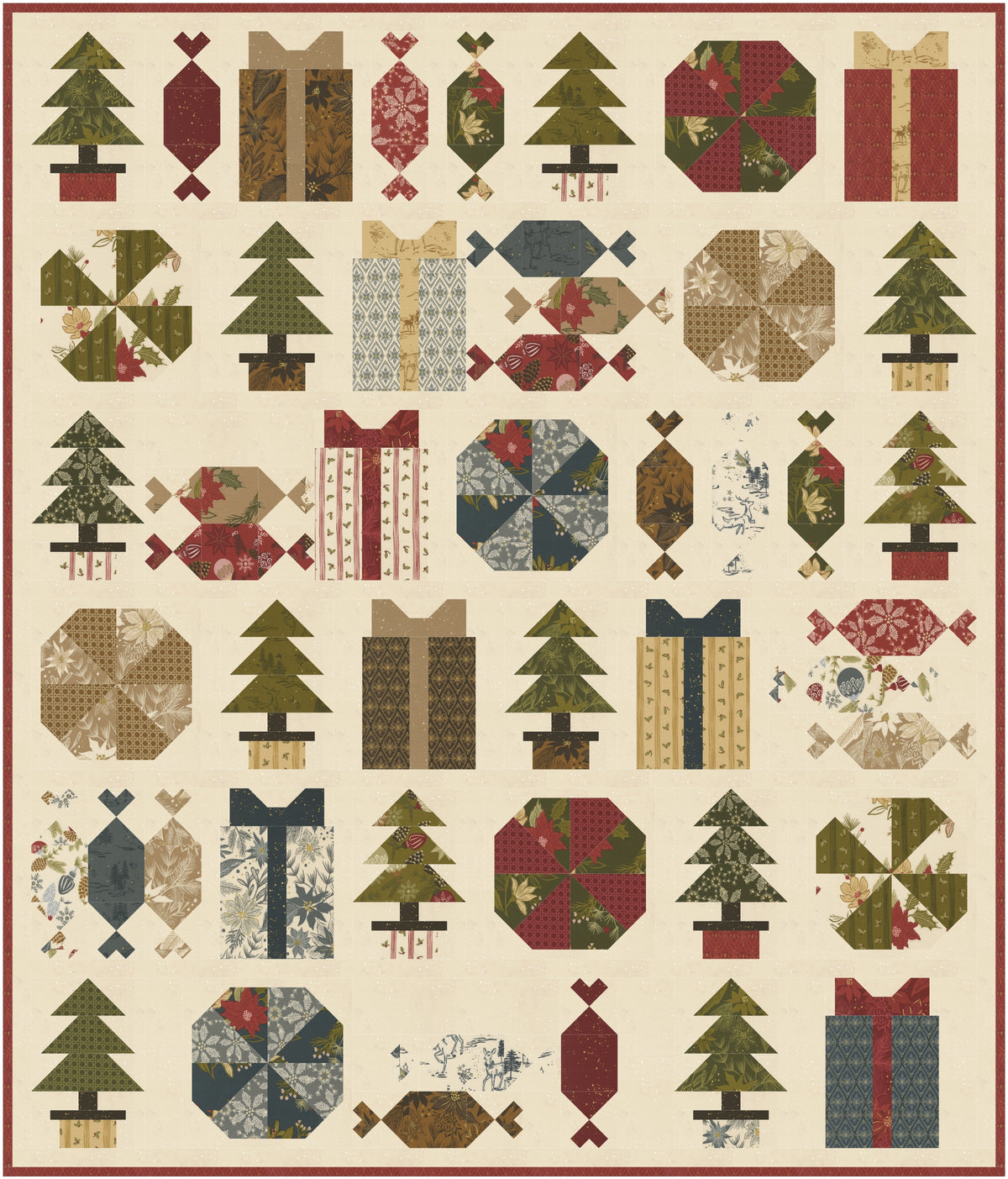 Yuletide Treats Quilt Kit features Old World Yuletide by Fancy That Design House Fabrics for the quilt top, backing and Pattern 52 x 61