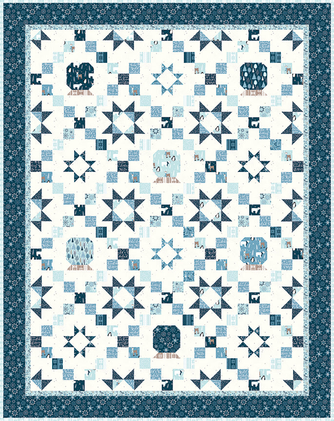Starry Snow Globe Quilt Kit includes pattern and Winter Magic Fabrics Lap size 60" x 76"