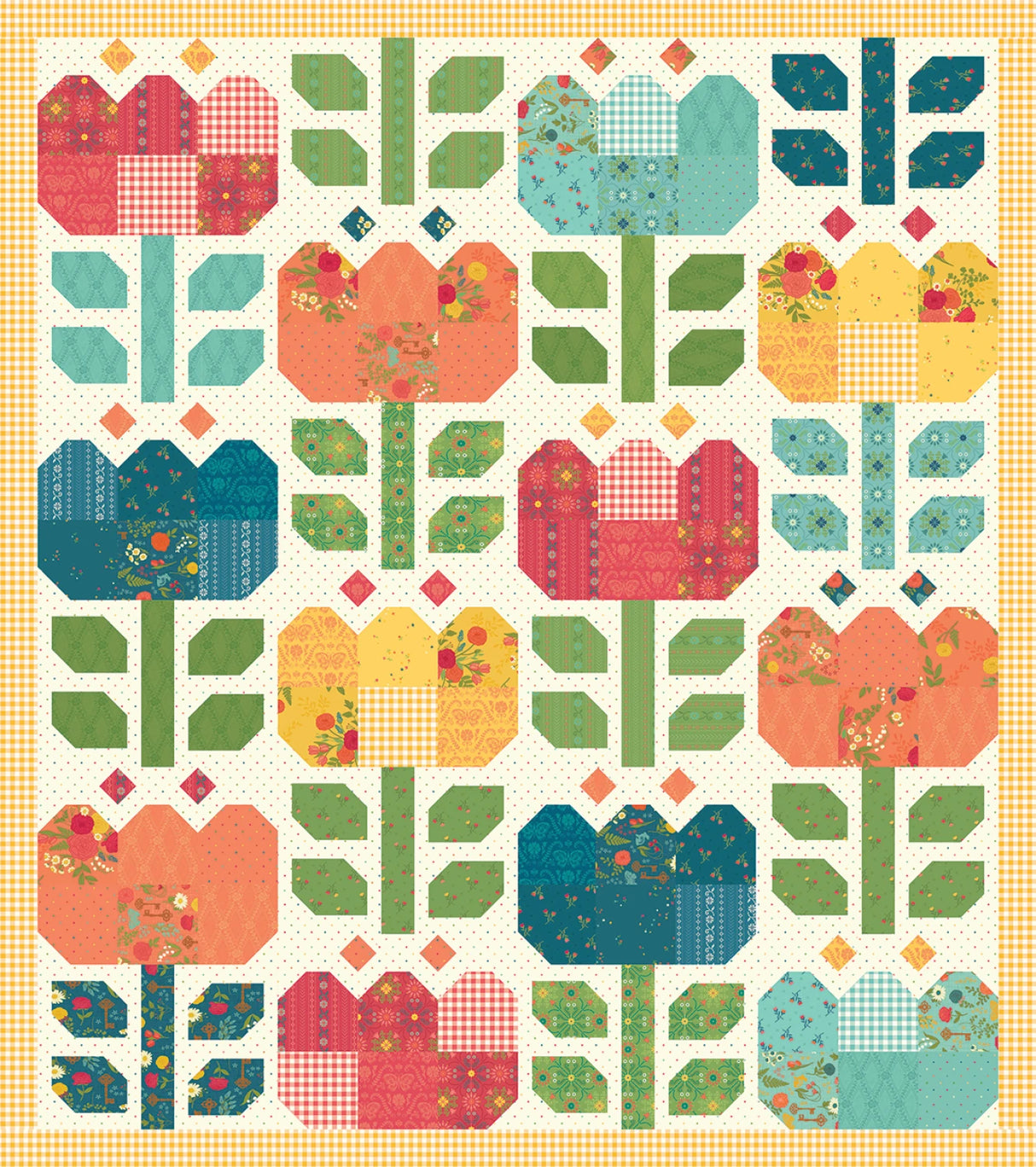 Tulip Festival Quilt Kit includes the fabric for the Top, binding and Pattern by Heather Peterson for Riley Blake Designs featuring the First Bloom Collection Final Size 56" x 64"
