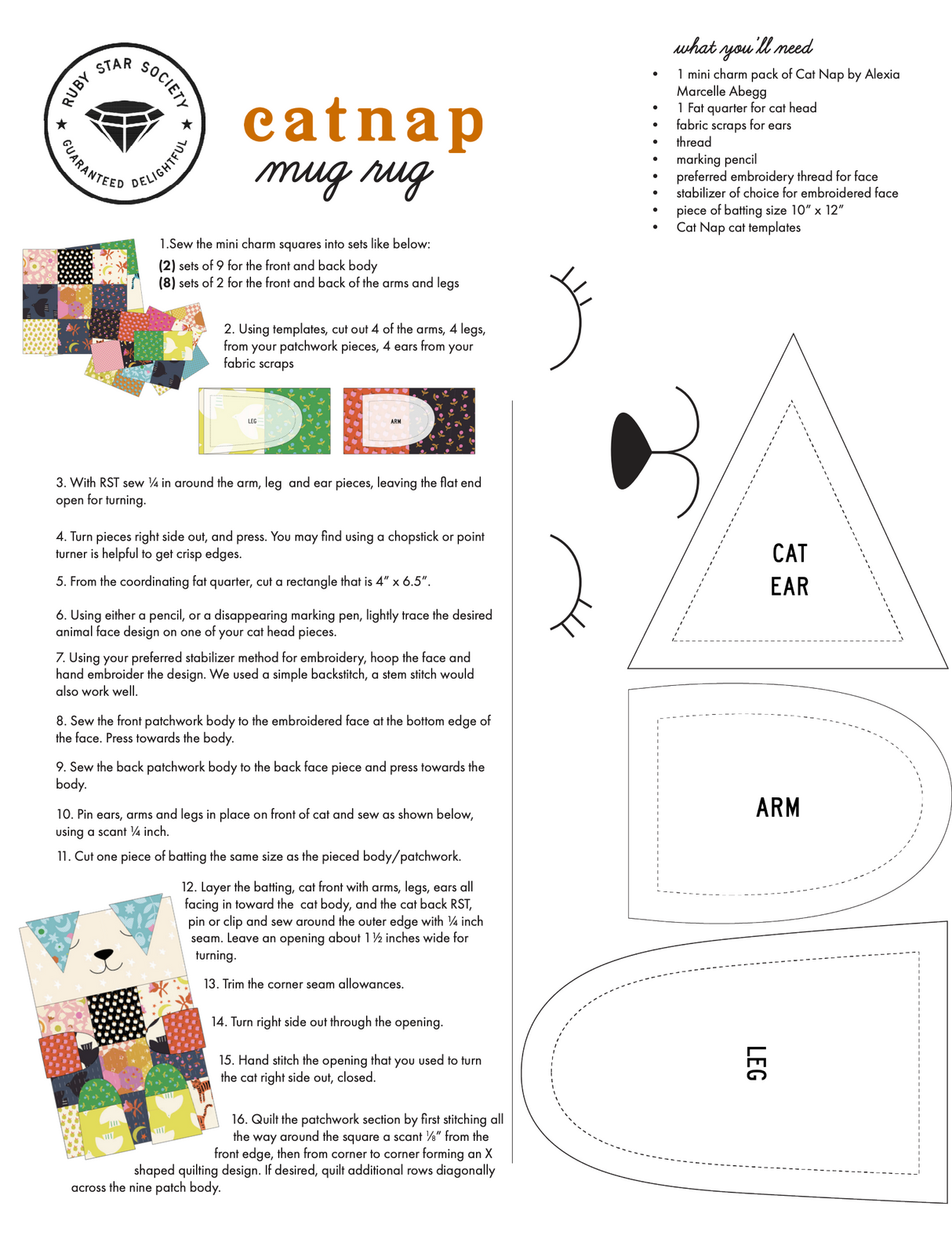 Catnap Mug Rug free download pattern - Pattern Only