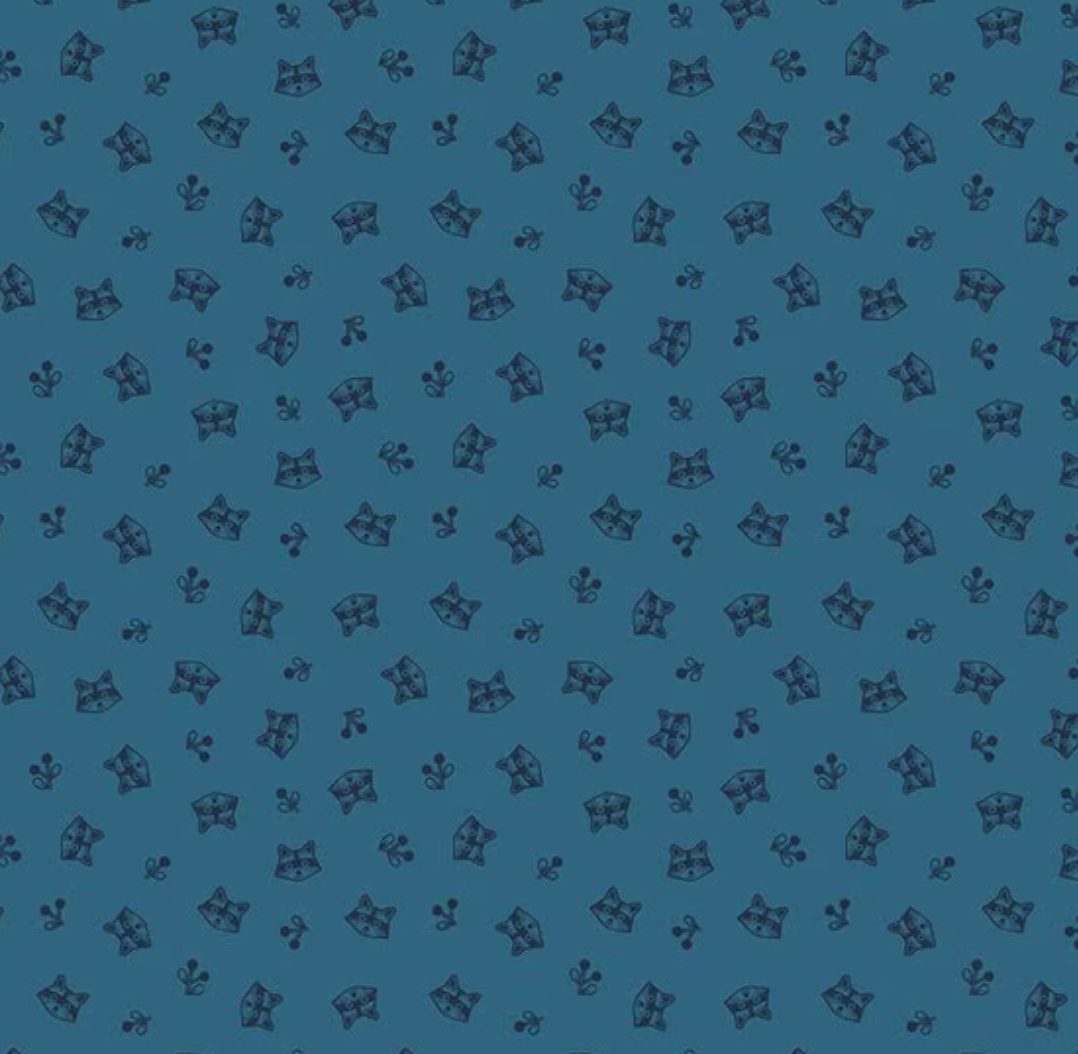 Twilight Creatures Raccoons Blue Yardage C15364-Blue by Natalia Juan Abello for Riley Blake Designs in 1/2 yard increments cut continuously