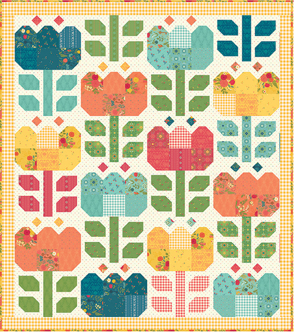 Tulip Festival Quilt Kit includes the fabric for the Top, binding and Pattern by Heather Peterson for Riley Blake Designs featuring the First Bloom Collection Final Size 56" x 64"