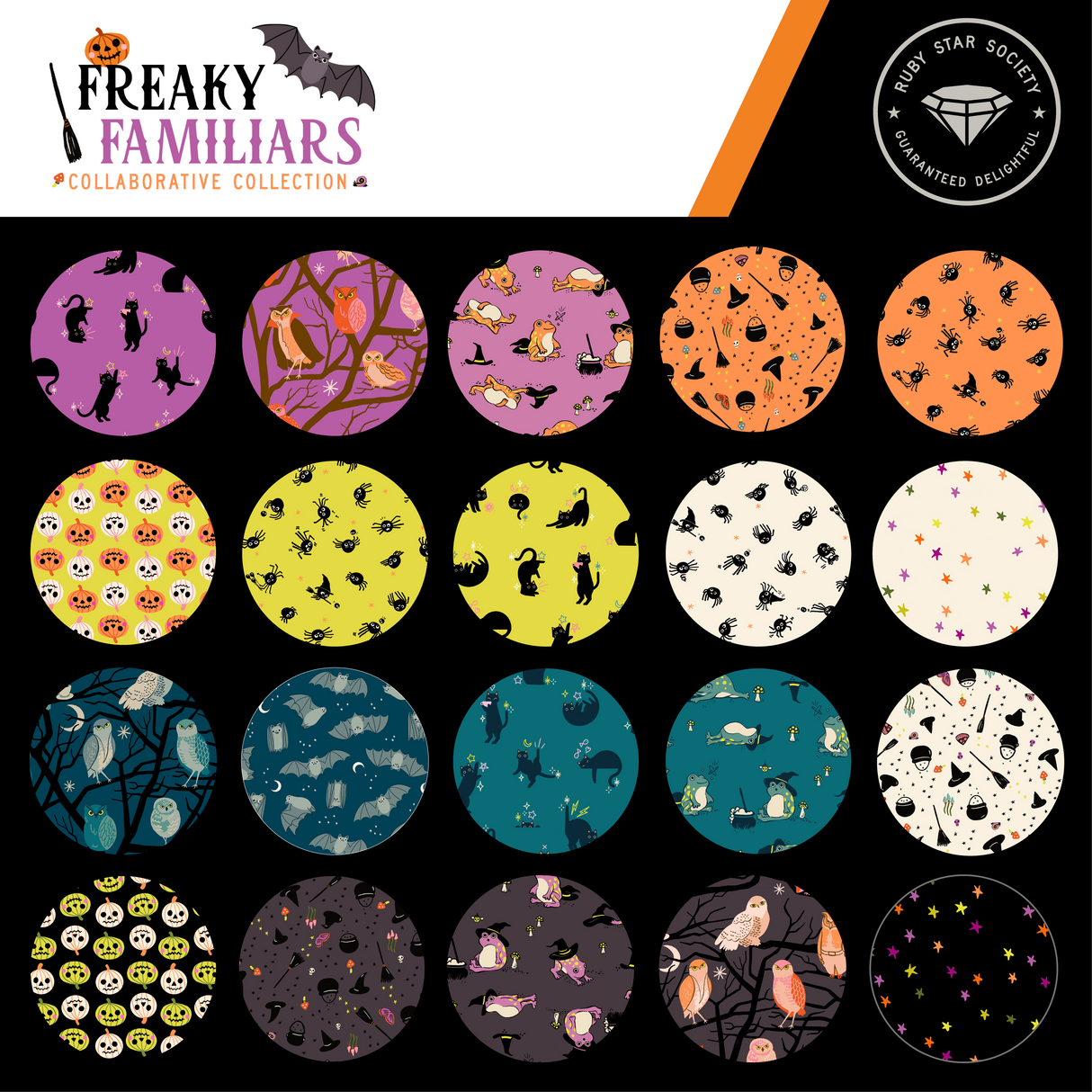 Freaky Familiars Fat Quarter bundle 24 Prints Custom cut by Starlit Quilts
