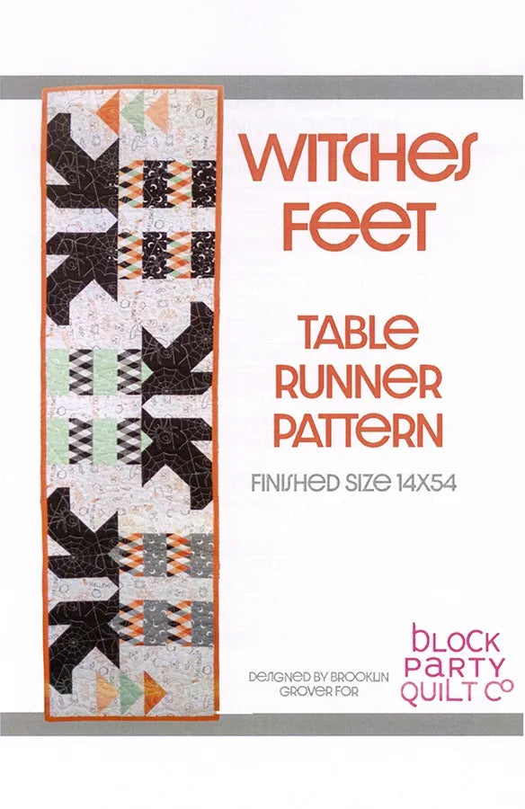 Block Party Quilt Co Witches Feet Table Runner Printed Pattern Only -14" x 54"