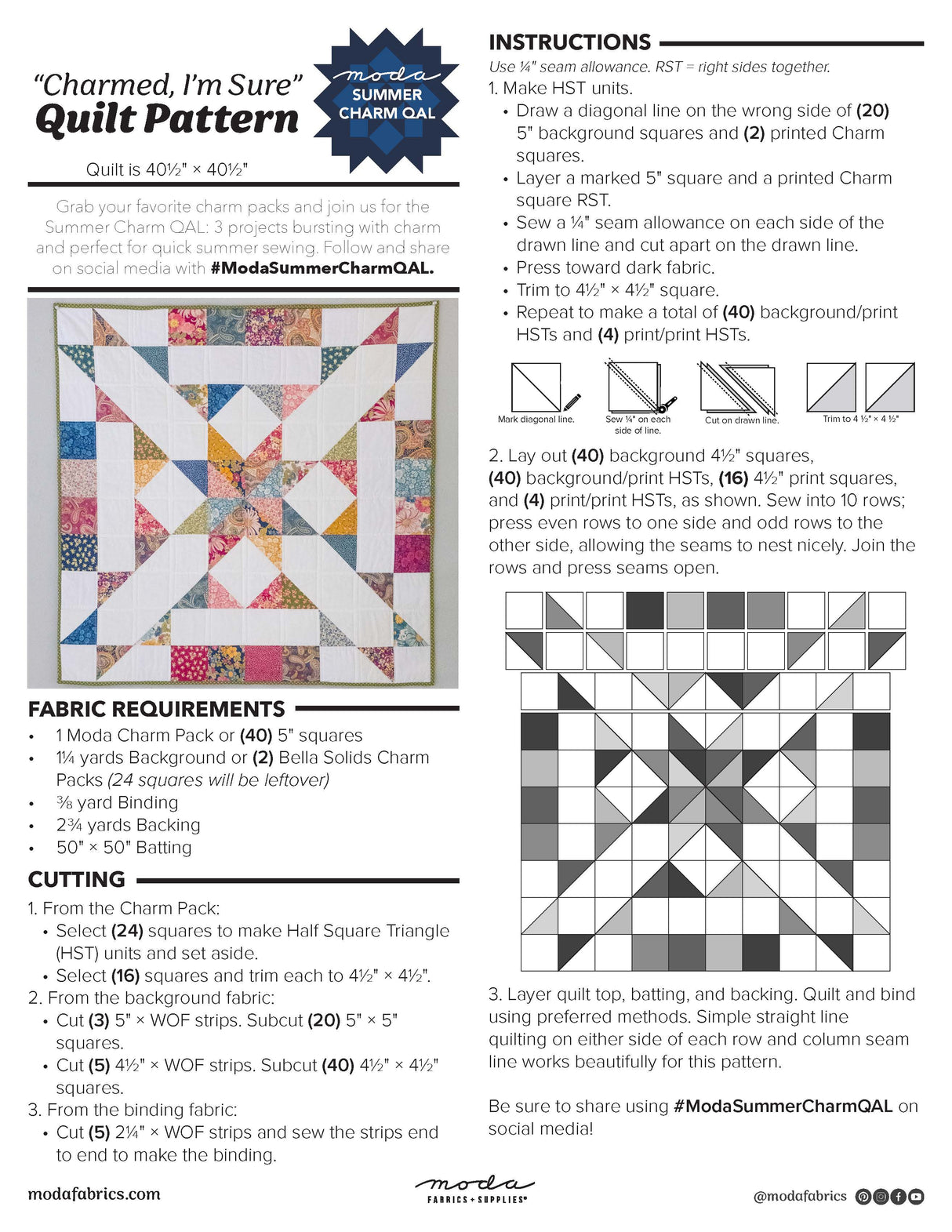 Charmed Im Sure Quilt Pattern Free Download pattern by Moda Quilt is 40½" × 40½"