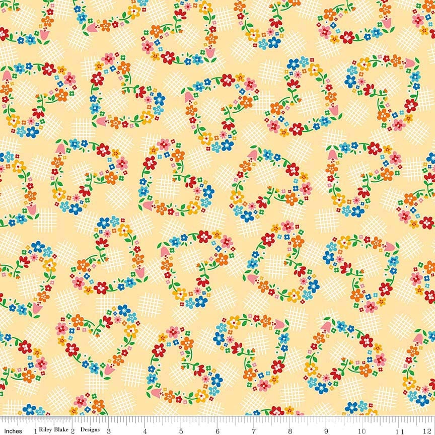 Arbor Blossoms Hearts Yellow C6251-Yellow by Nadra Ridgeway of Ellis and Higgs for Riley Blake Designs Sold in 1/2 yard increments