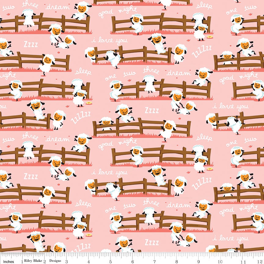 Harmony Farm Harmony Sheep Dream Pink SKU# C6691-Pink by Shawn Wallace for Riley Blake Sold in 1/2 Yard Increments