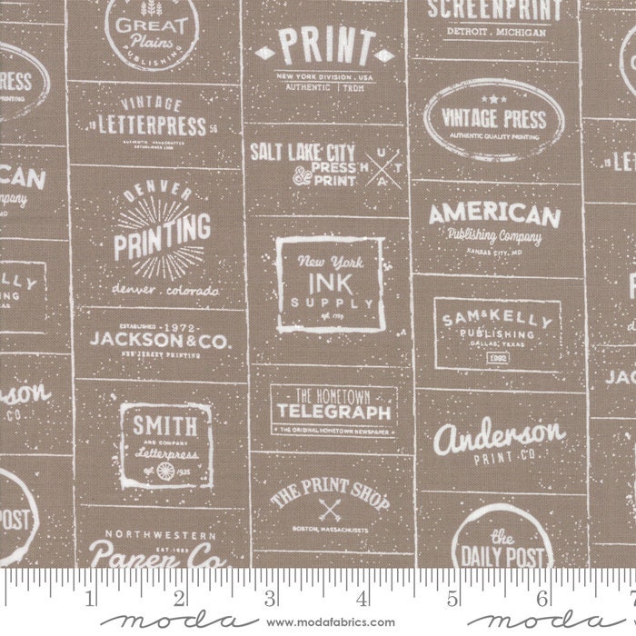 The Print Shop Clay Logos Yardage 5740-32 by Sweetwater for Moda available in 1/2 yard