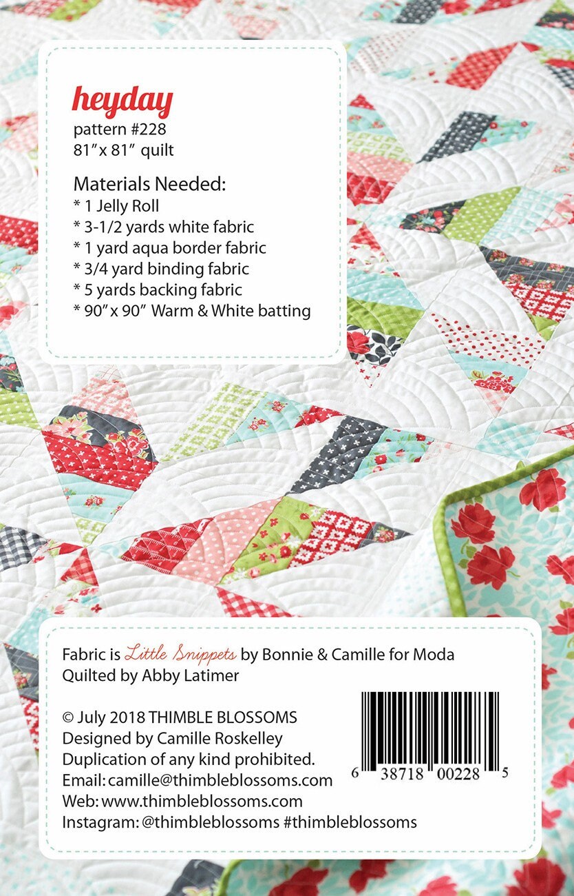 Heydey Printed Pattern ONLY, From Thimble Blossoms By Roskelley, Camille TBL228