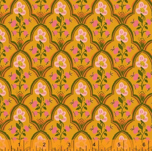 Malibu Heather Ross Wood Block Olive for Windham Fabrics 52151-20