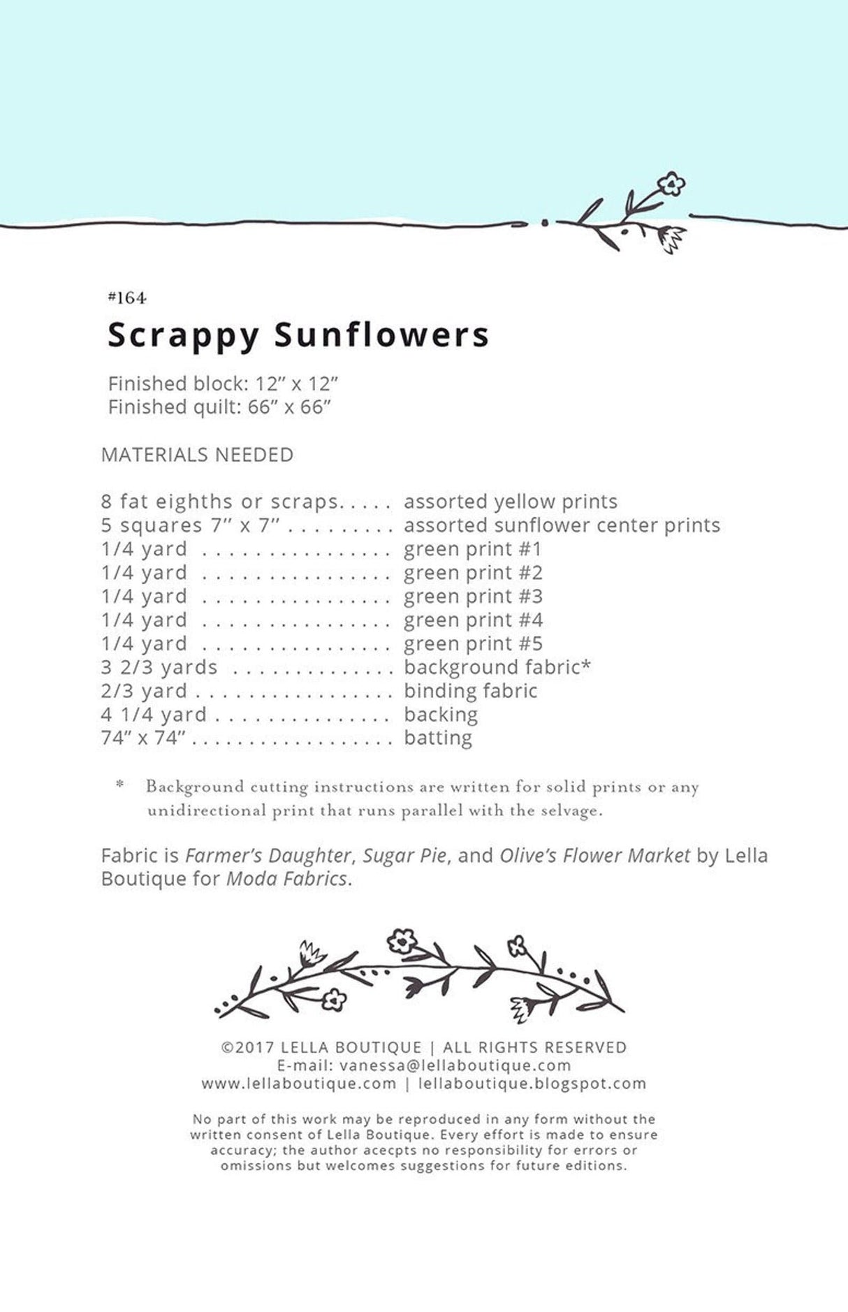 Scrappy Sunflowers Pattern by Vanessa Goertzen for Lella Boutique LB164