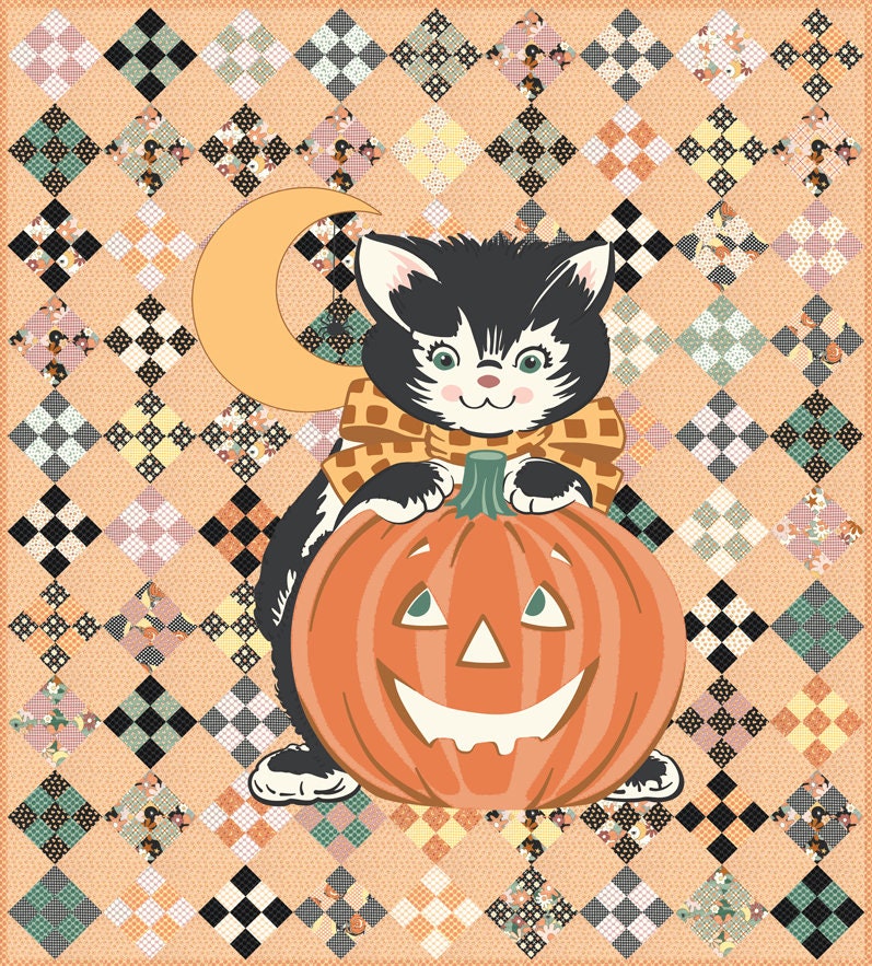 Kitty Corn Kitty Midnight Yardage 31171-17 by Urban Chiks for Moda Fabrics Sold in 1/2 Yard Increments
