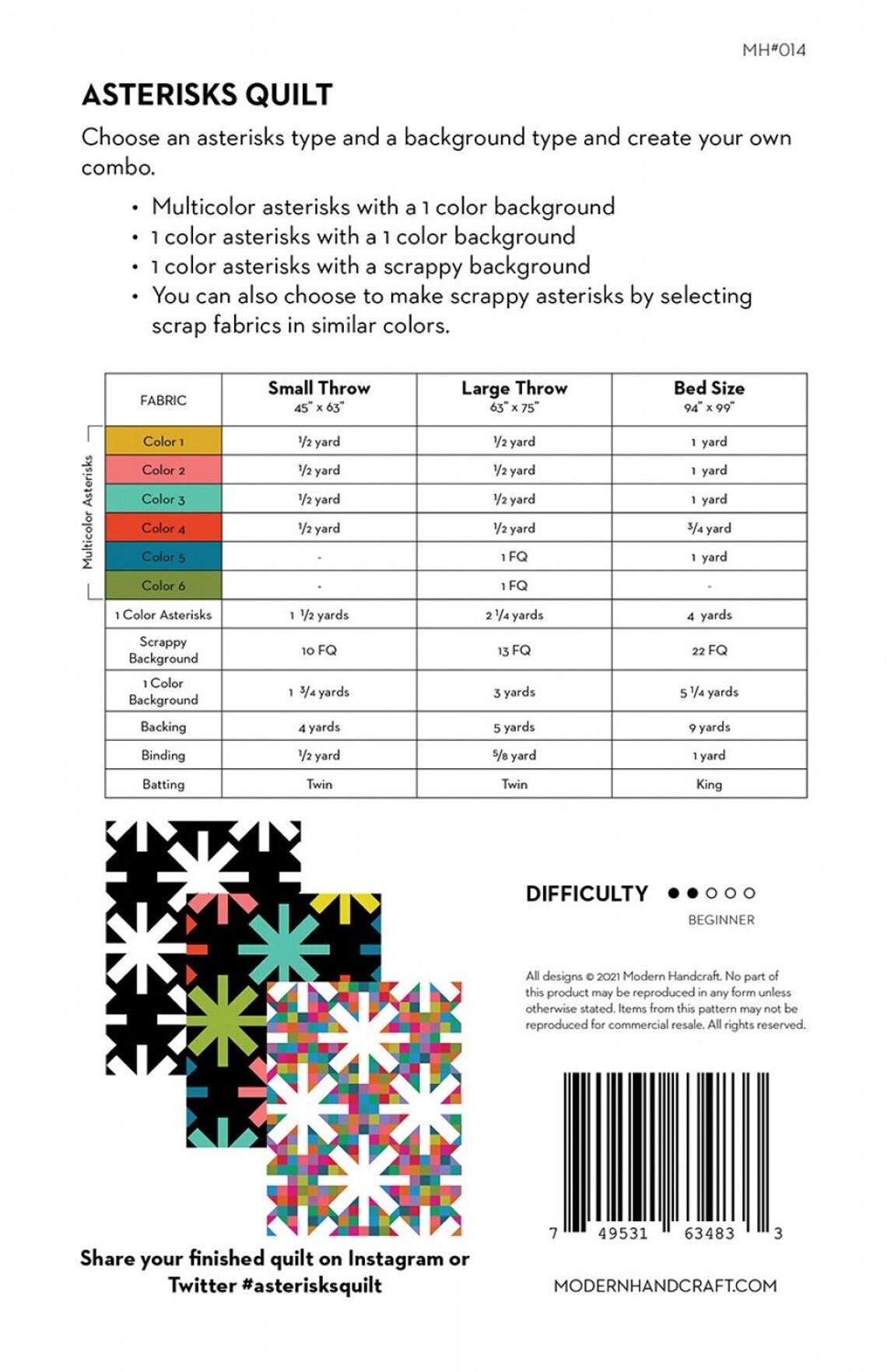 Asterisks Quilt by Modern Handcraft, focusing on solid fabrics and negative space