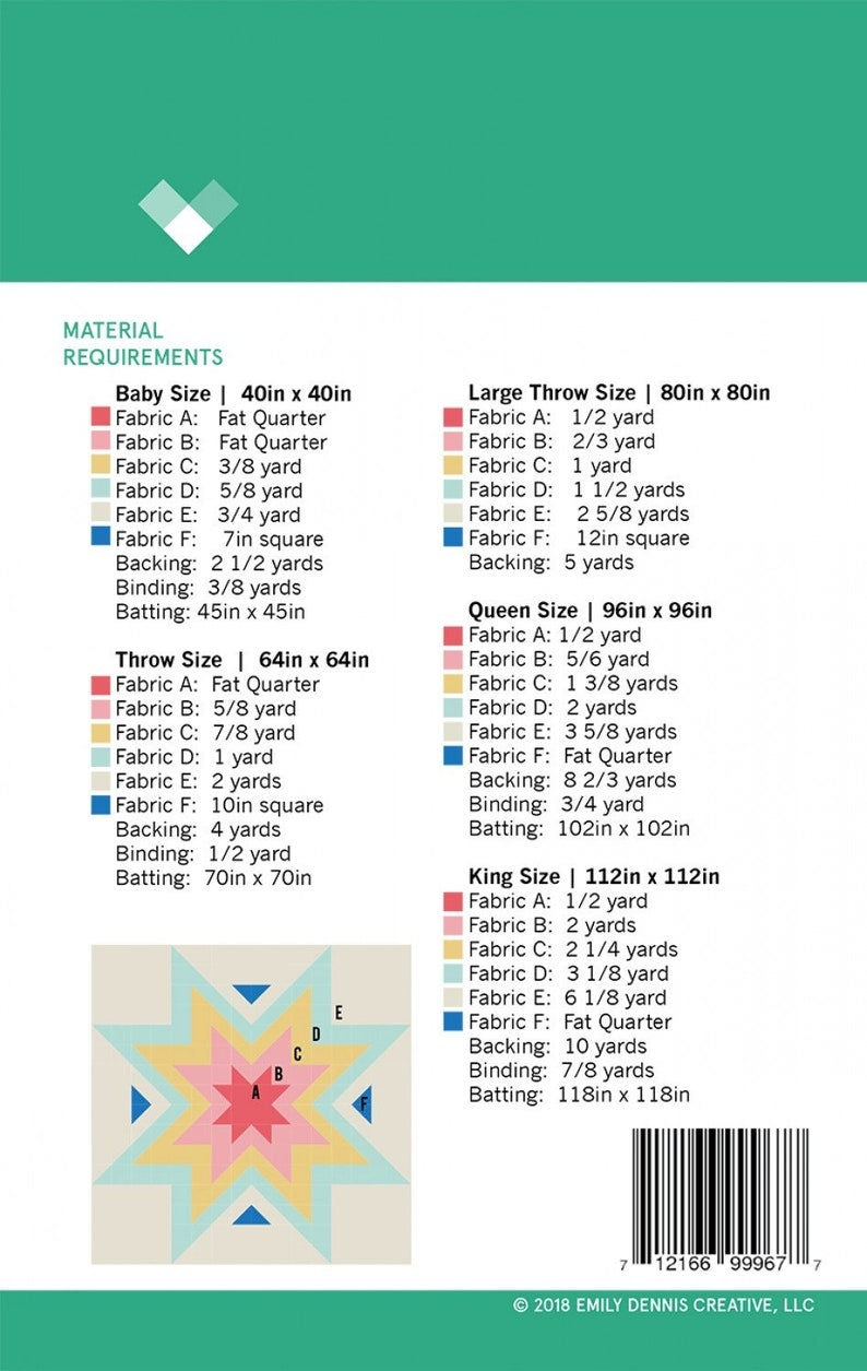 Expanding Stars Pattern by Quilty Love (Baby, Throw, Queen and King Sizes)