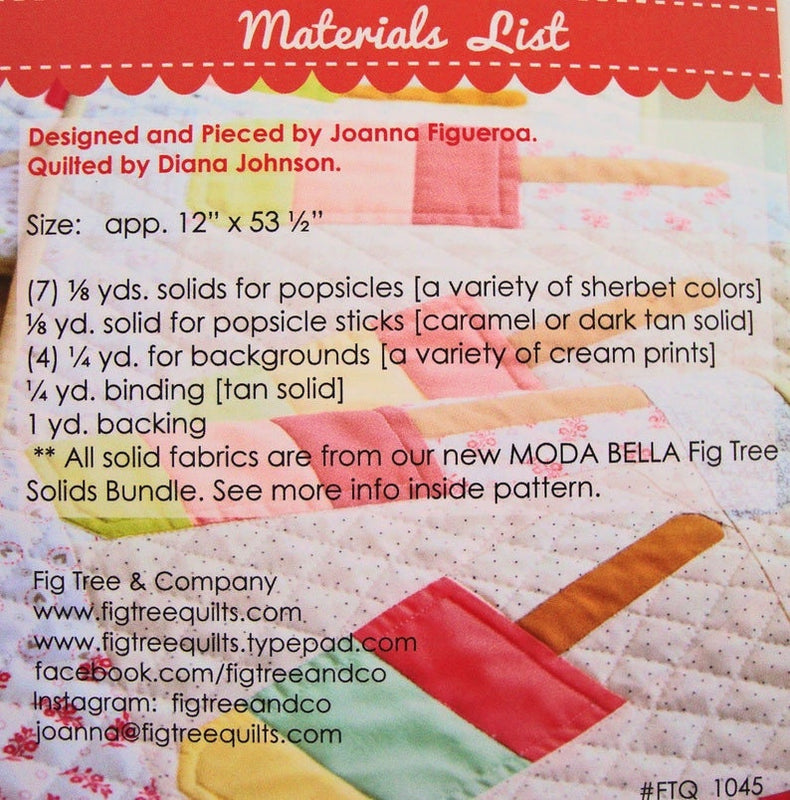 Mini Popsicles Table Runner Pastels kit as show in photo Pattern by Fig Tree Quilts, using Bella Solids