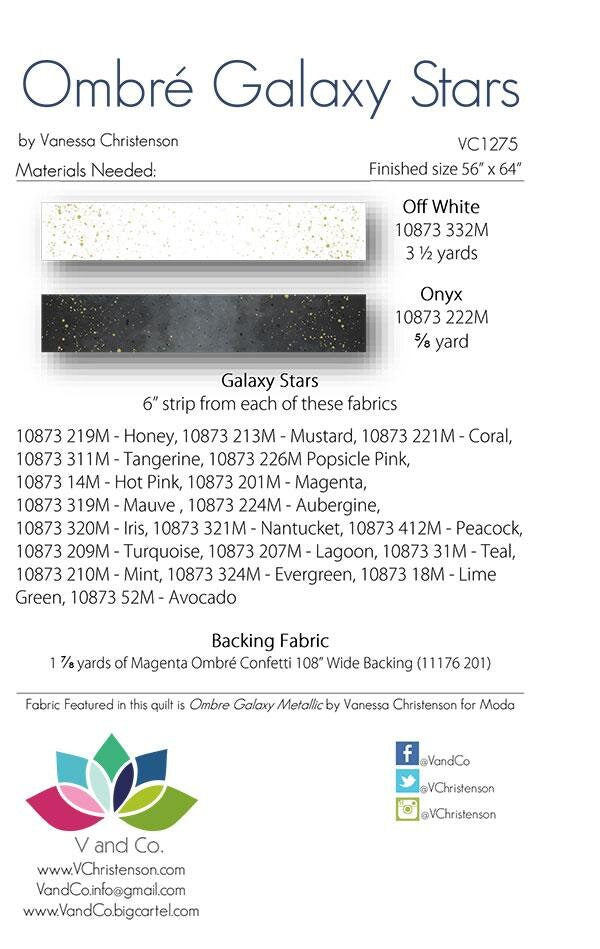 Ombre Galaxy star quilt pattern VC1275 By V and Co. Paper Patter ONLY