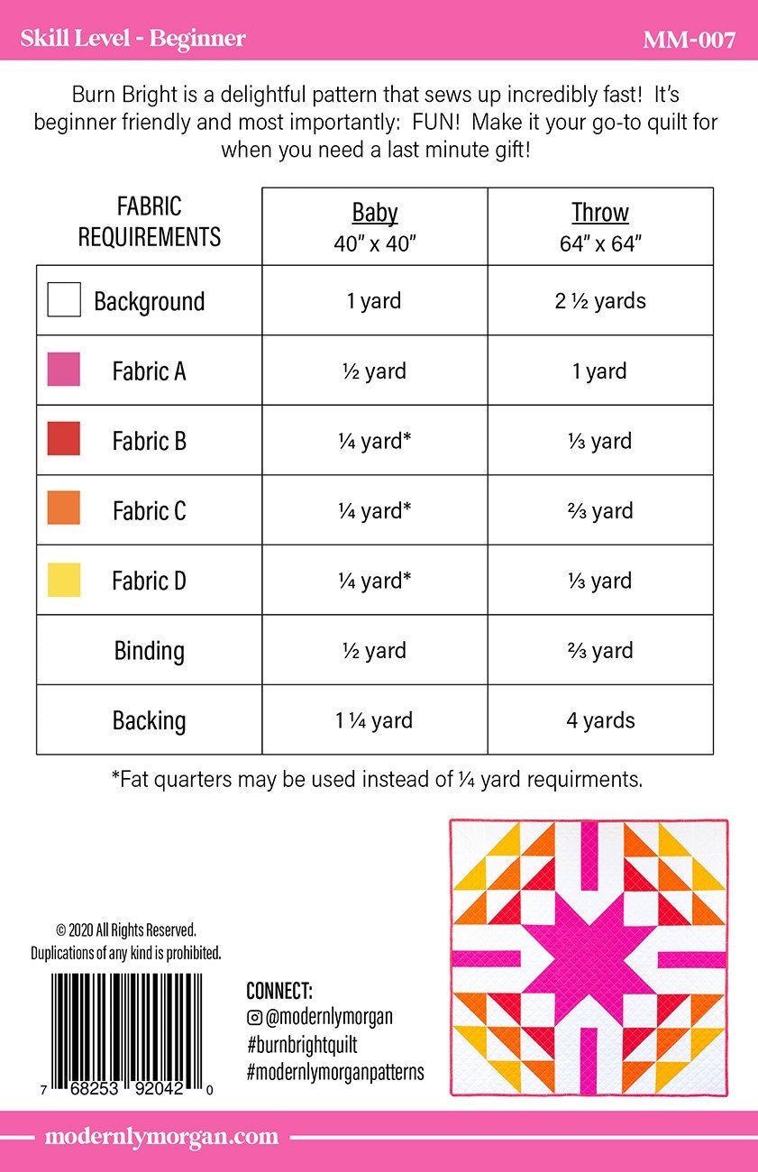 Burn Bright MM-007 PAPER Quilt Pattern for Modernly Morgan