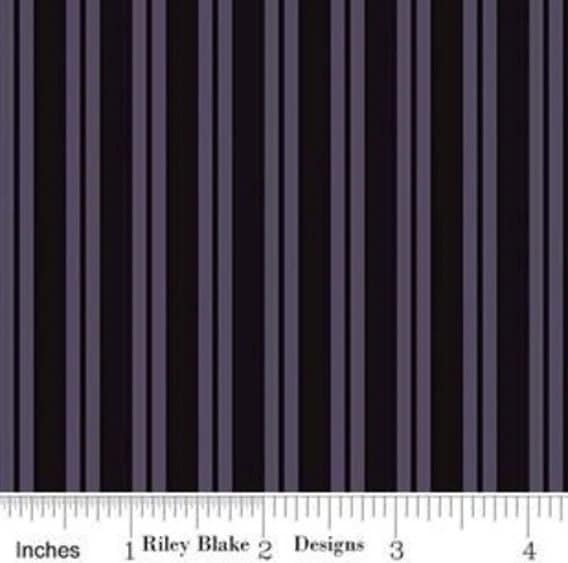 Spooky Hollow Stripes C10577 Eggplant Riley Blake Designs - Halloween Purple Black Stripe Striped Cotton Fabric Sold in 1/2 Yard Increments
