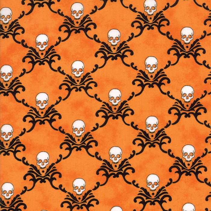 Eerily Elegant skulls- wicked Pumpkin SKU 19814 14 by Deb Strain for Moda Fabrics