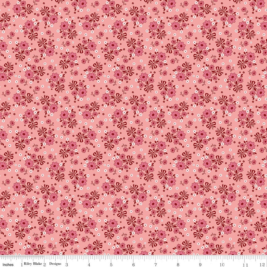 Calico Bouquet Coral C12840-Coral by Lori Holt Sold by 1/2 Yard Increments