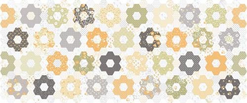 Buttercup and Slate Stitched Stars in Cloud-Pebble 29155-36 by Corey Yoder Sold in 1/2 yard increments