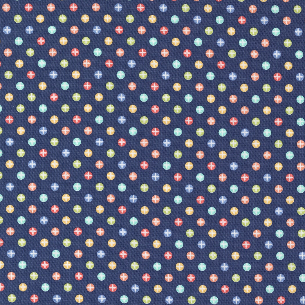 Sunwashed Pomegranate Polka Yardage Midnight 29166-21 by Moda Fabrics Sold in 1/2 yard increments cut continuously