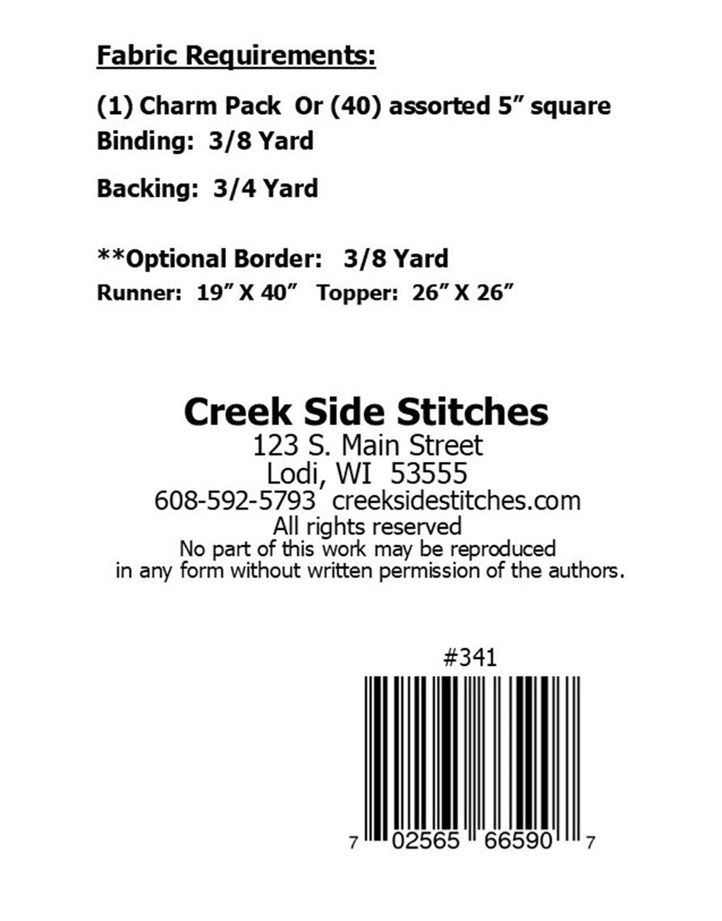 Square Cut Charm Pattern CSS341 Paper Only From Creek Side Stitches two sizes
