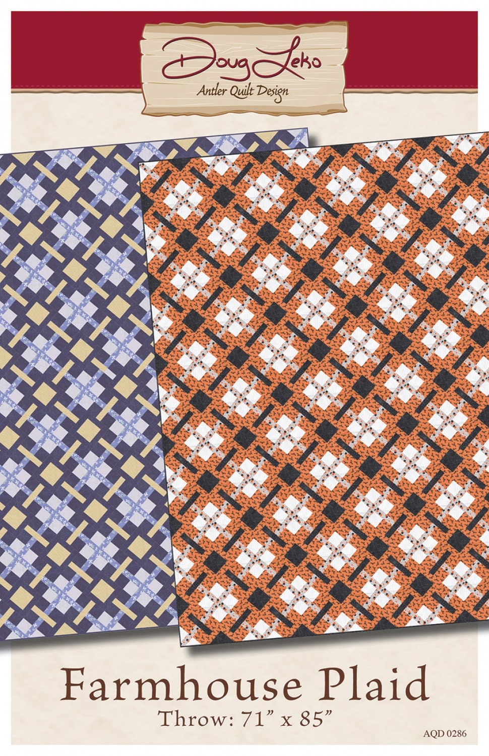 Farmhouse Plaid Printed Quilt pattern AQD 0286 Antler Quilt Design - Throw 71 inches x 85 inches