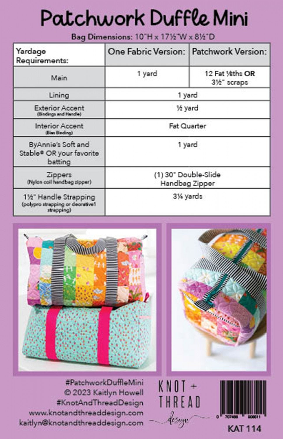Patchwork Duffle Mini by Knot and Thread Design KAT114