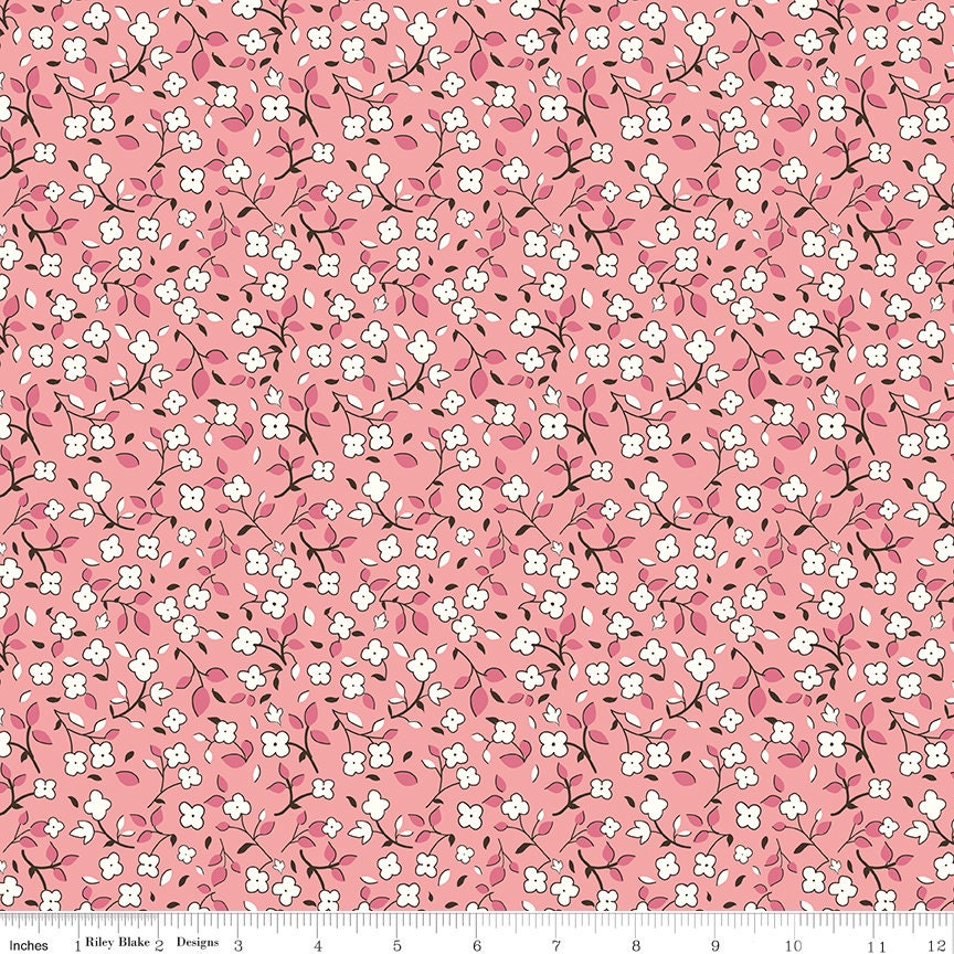 Home Town Heirloom Coral Swasey Yardage C13590-Heircoral by Lori Holt for Riley Blake Designs Sold in 1/4 yard increments cut contiguously