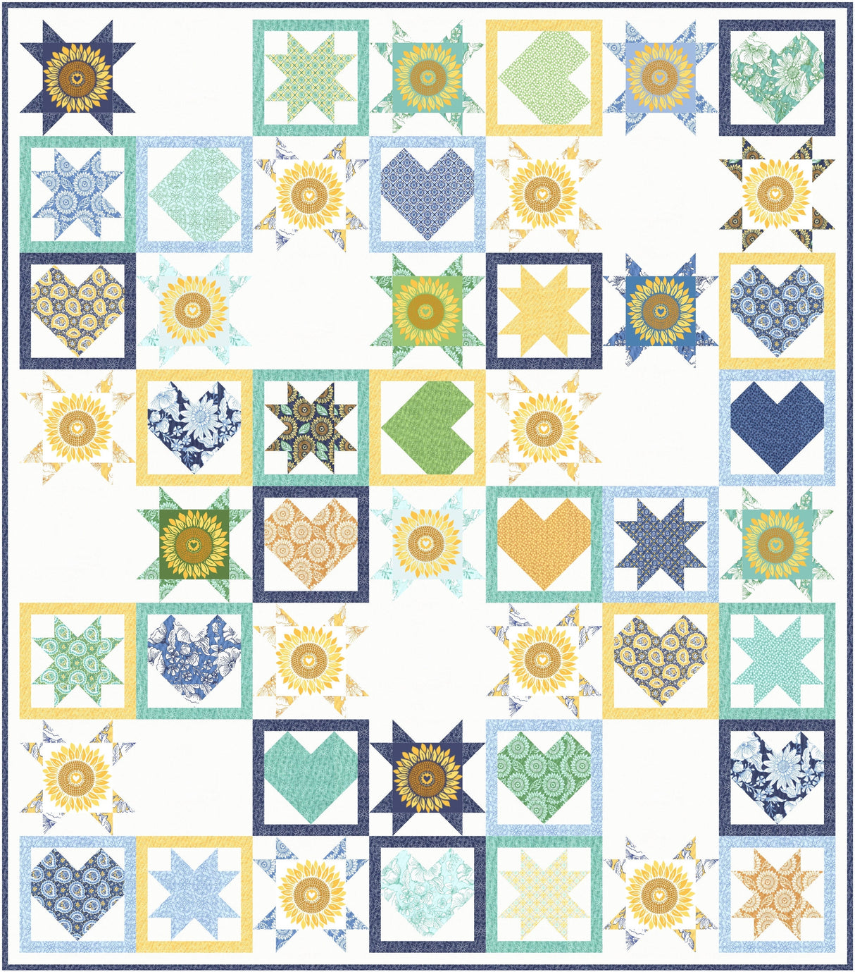 Sunflowers in My Heart Coeur Cloud White Yardage 27322-31 by Kate Spain Sold in 1/2 Yard Increments