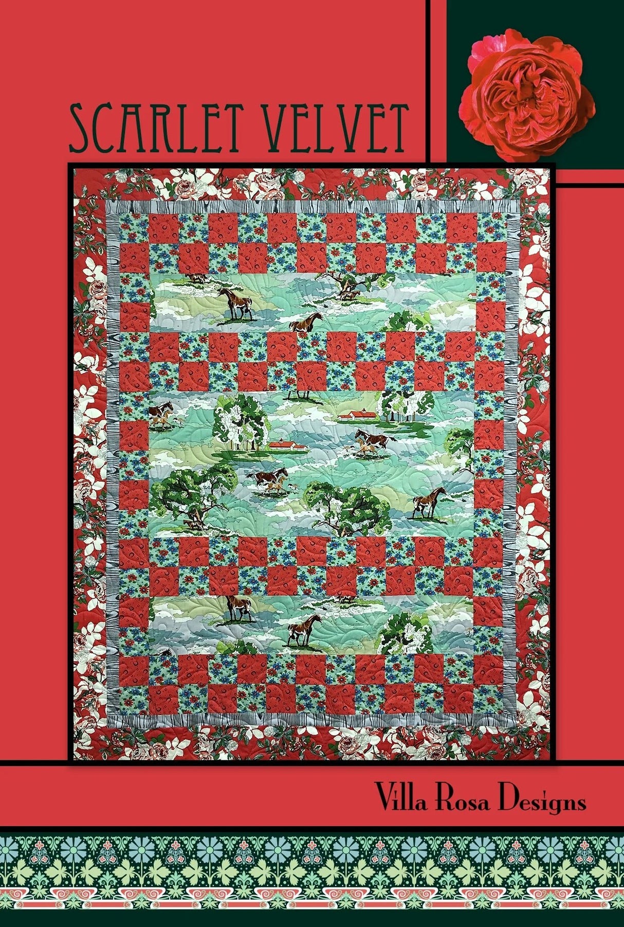 Scarlet Velvet Quilt Pattern Card for Villa Rosa Designs finished size 58"x72"