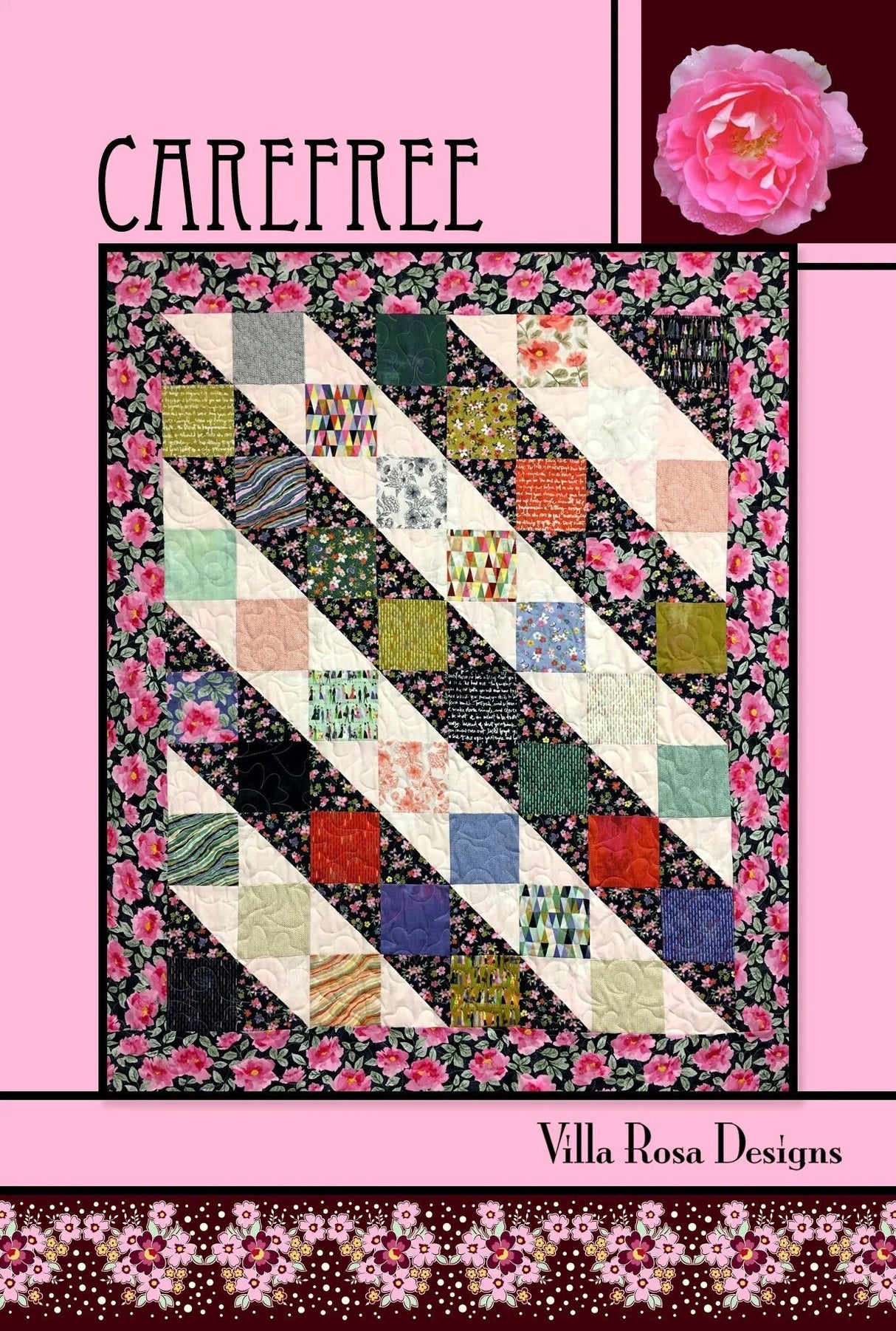 Carefree Quilt Pattern Card by Villa Rosa Designs finished size 36" x 45"