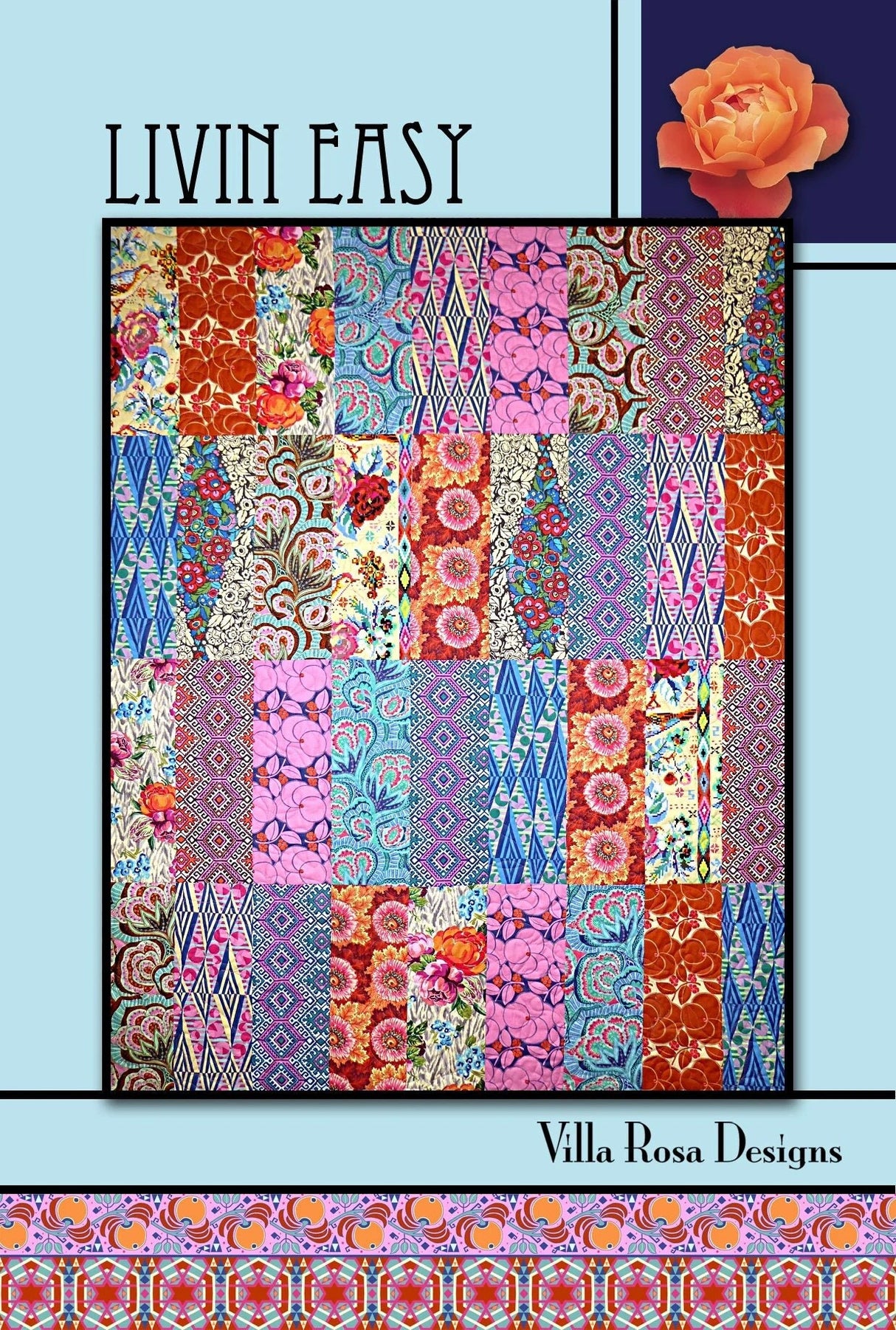 Livin Easy Pattern Card for Villa Rosa Designs finished size 54"x66"