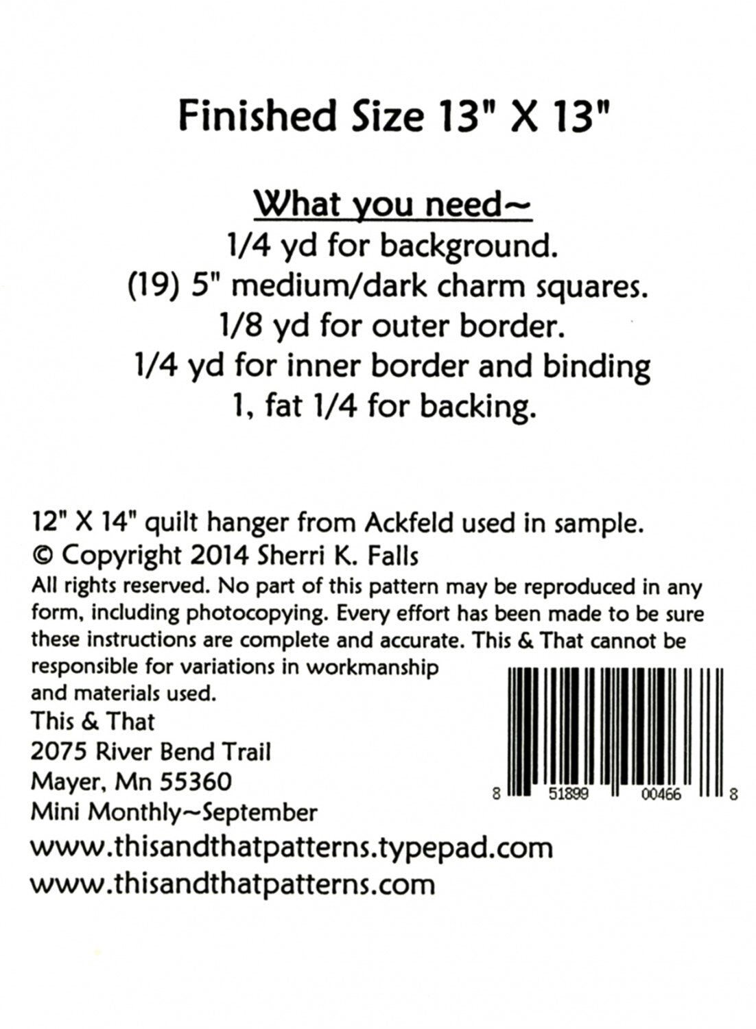 Make it Mini September TAT277 Pattern by This & That